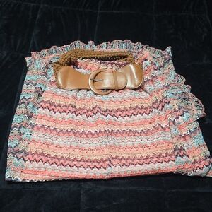 No Boundaries Multicolor Knit Skirt with Belt